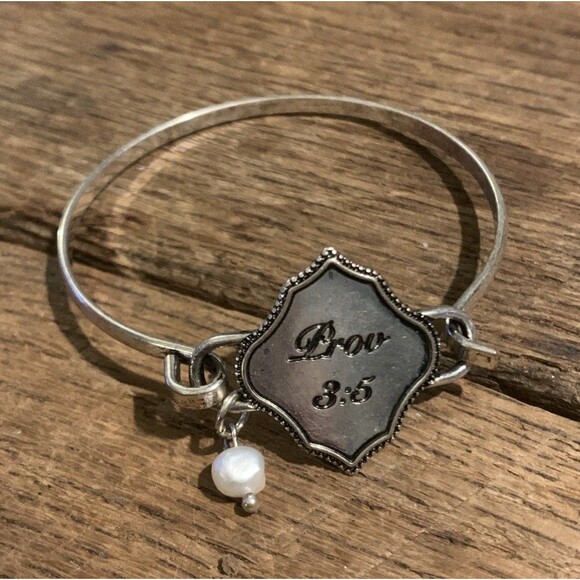 Vintage Silvertone Prov 3:5 Cuff Bracelet - Picture 1 of 4